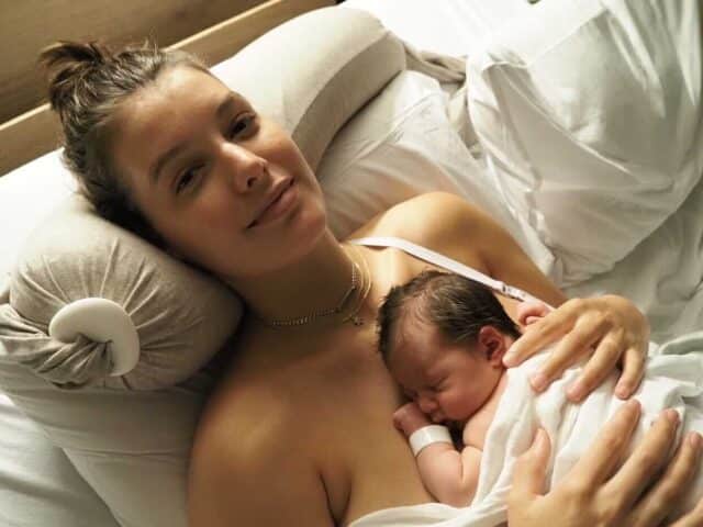 bella and baby skin to skin post birth